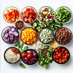 A vibrant array of fresh vegetables and ingredients for a healthy meal prep.