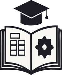 An open book with a graduation cap, symbolizing education and learning.