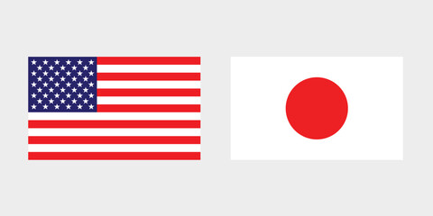 Flags of the United States and Japan. US and Japan flag. Computer digital vector illustration.