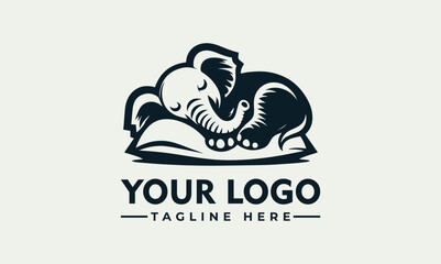 A stylized illustration of a sleeping elephant resting peacefully on a pillow, suitable for a logo design.