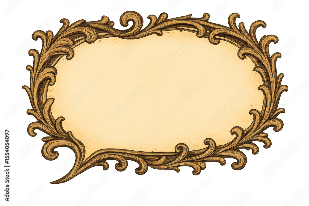 Poster ornate gold frame creating a speech bubble with transparent background, ideal for adding text or des
