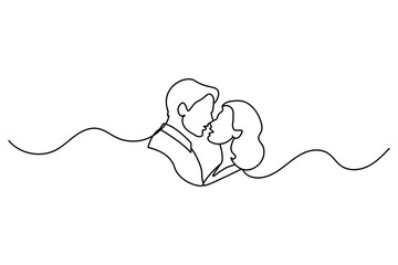 Obraz premium Couple kissing continuous one line drawing minimalist vector illustration 