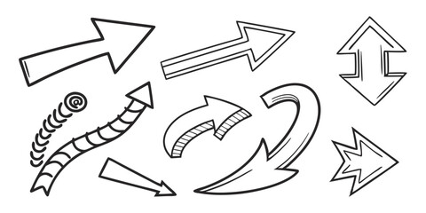 Scribble Arrow Set – Curved, Squiggly, and Spiral Vector Arrows in Sketch Style