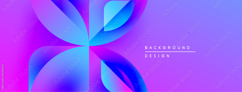 Poster abstract floral design. vibrant purple, blue gradients create dynamic petal shapes. modern backgroun