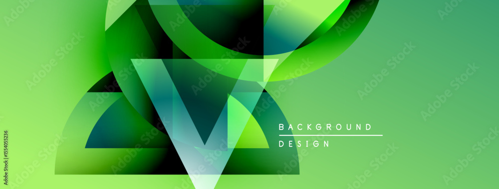 Poster Abstract green design features overlapping shapes, gradients, dynamic composition. Modern background suitable for various projects.
