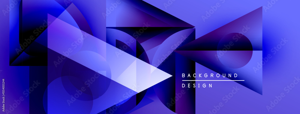 Poster abstract geometric shapes overlap, creating vibrant blue gradients. modern design suggests technolog