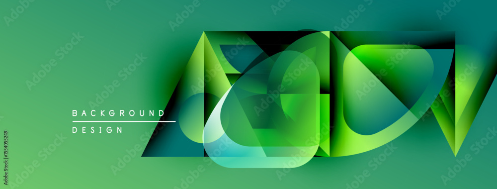 Poster abstract green design features layered shapes, gradients. modern composition evokes fluidity, dynami