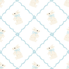 Cute bunny vintage style seamless pattern
