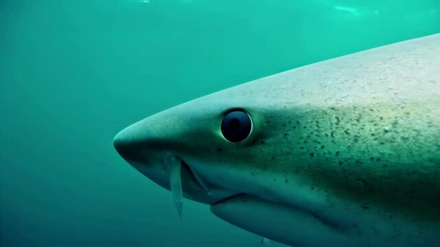 Close-up view of a sleek shark swimming gracefully in clear turquoise water