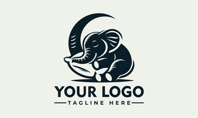 Stylized elephant resting on a crescent moon, depicted in a graphic logo design.