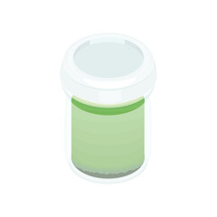 イラスト素材：瓶入りの抹茶プリン。蓋付き。