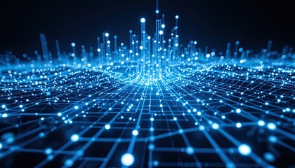 Abstract digital network design with glowing points and lines.