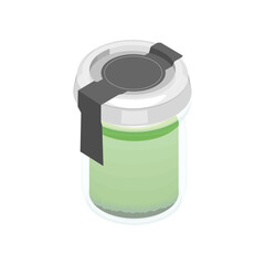 イラスト素材：瓶入りの抹茶プリン。蓋付き。