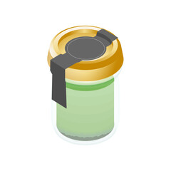 イラスト素材：瓶入りの抹茶プリン。蓋付き。