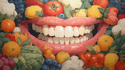 Whimsical Garden Full of Colorful Fruits and Vegetables Smiling Face