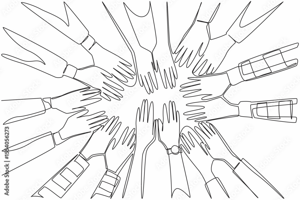 Aufkleber single continuous line drawing 8 pairs of hands with various sleeve models stacked on top of each ot