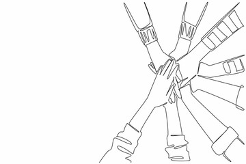 Continuous one line drawing 4 pairs with various sleeve models stacked on top of each other. Achieving results together. Great teamwork. Join Hands Day. Single line draw design vector illustration