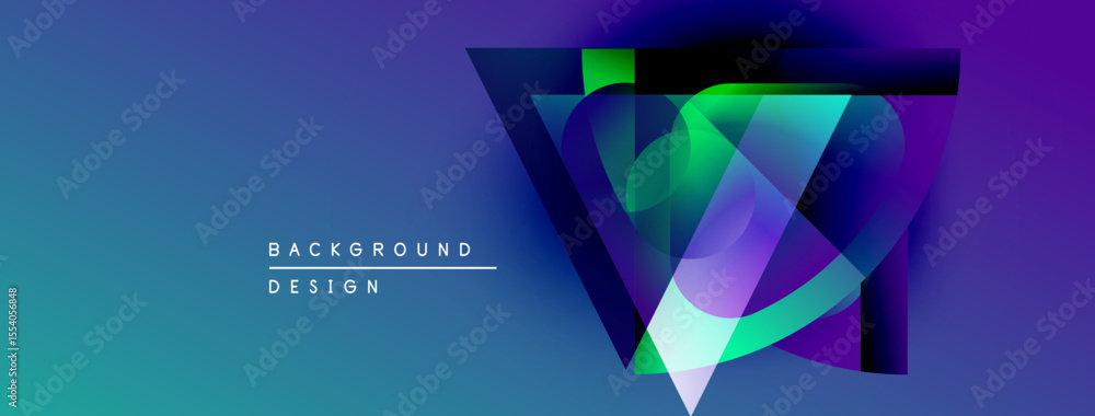 Poster abstract geometric design. vivid colors blend, creating dynamic visual impact. gradient shades sugge