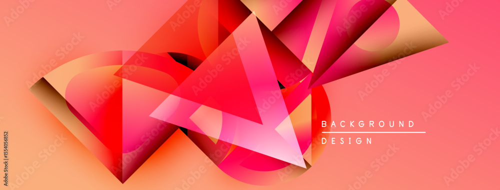Poster Abstract geometric shapes, vibrant pinks, oranges create dynamic background. Text reads background design. Modern, stylish visual composition.