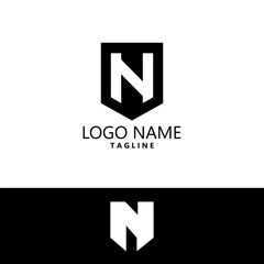 letter N shield logo design vector