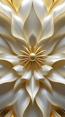 Luxurious white and gold abstract flower petal design with golden center