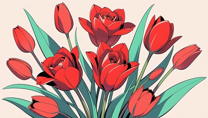 Obraz premium Vivid red tulips in a floral arrangement.