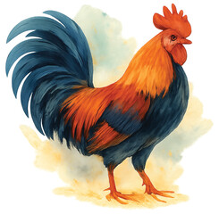 Bantam chicken watercolor illustration – Thai cultural animal