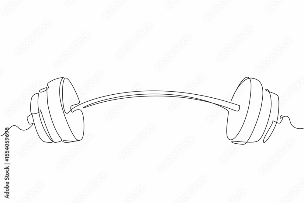 Poster single continuous line drawing curved barbell. weight lifting training objects. exercise builds musc