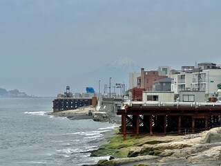 A seaside coast on a windy and rough wave day
