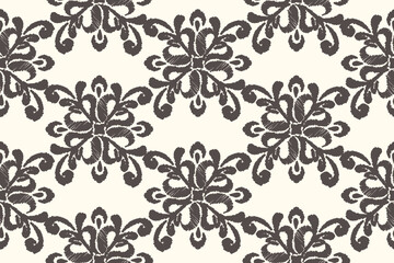 Ethnic abstract ikat fabric art with seamless floral patterns, perfect for rugs, wallpapers, throws, fabrics and clothing.