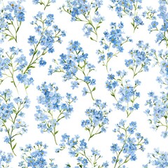 Delicate blue forget-me-nots on white background, repeating pattern