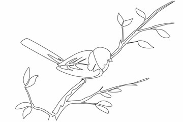 Continuous one line drawing long tailed tit perched on a tree branch. The smallest and cutest bird in Europe. The songbird. International Dawn Chorus Day. Single line draw design vector illustration
