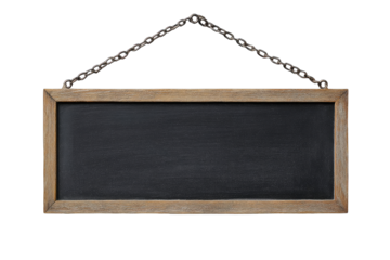 Rustic wooden framed chalkboard hanging by chain