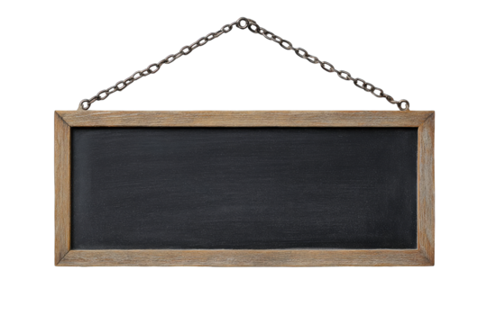 Rustic wooden framed chalkboard hanging by chain
