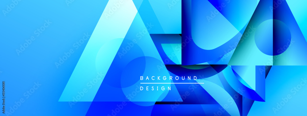 Poster Abstract blue design. Geometric shapes overlap, creating dynamic visual effect. Modern, vibrant background suitable for various projects.
