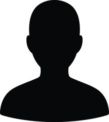 Generic user profile silhouette icon, anonymous person avatar, black head and shoulders graphic, placeholder identity image, minimal design, blank digital portrait