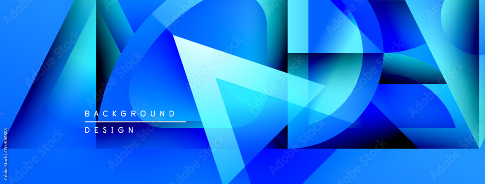 Aufkleber Abstract blue design features overlapping geometric shapes. Gradient colors create dynamic visual effect. Modern background texture.