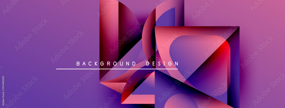 Poster abstract geometric shapes, vibrant purple hues, modern design. text reads background design centered