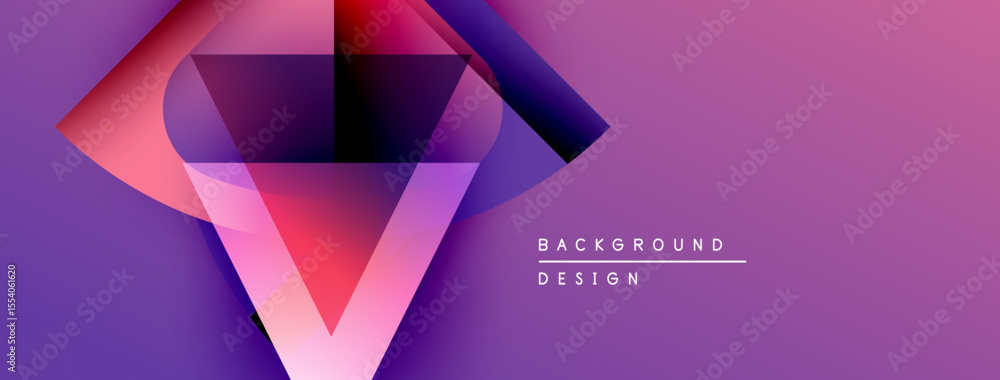 Poster abstract geometric shapes, vibrant purple hues, modern design. gradient layers create depth, visual 