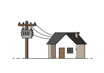 A cartoon illustration of a house with a power pole and wires connected to the house nearby it