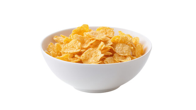 Bowl of golden corn flakes cereal isolated on transparent background
