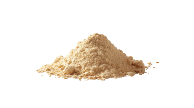 Pile of light brown powder or flour isolated on transparent background