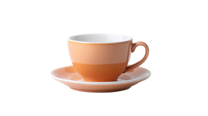 Obraz premium Orange ceramic coffee cup and saucer isolated on transparent background
