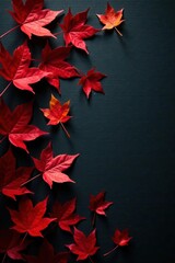 Crimson Autumn Leaves Cascading on a Dark Background A Festive Seasonal Design Element
