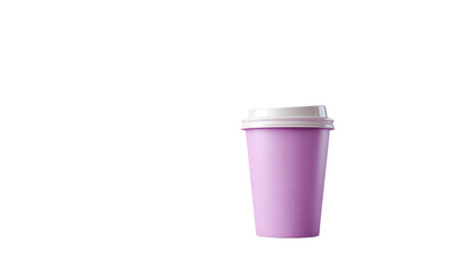 A single lavender disposable coffee cup with a white lid isolated on transparent background
