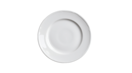 A clean white ceramic dinner plate isolated on a transparent background isolated on transparent background