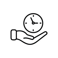 Vector icon of hand holding a clock, time concept.