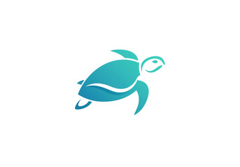 Fototapeta premium A stylized teal sea turtle swimming on a white background with a minimalist design element present