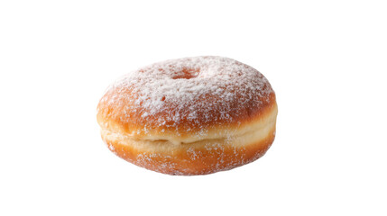 Delicious powdered sugar donut isolated on transparent background
