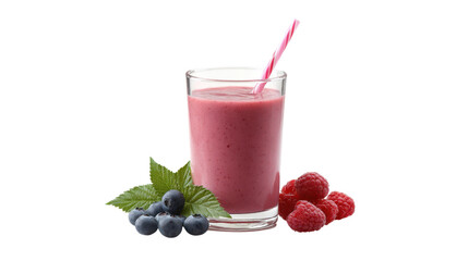 Refreshing berry smoothie with blueberries and raspberries isolated on transparent background